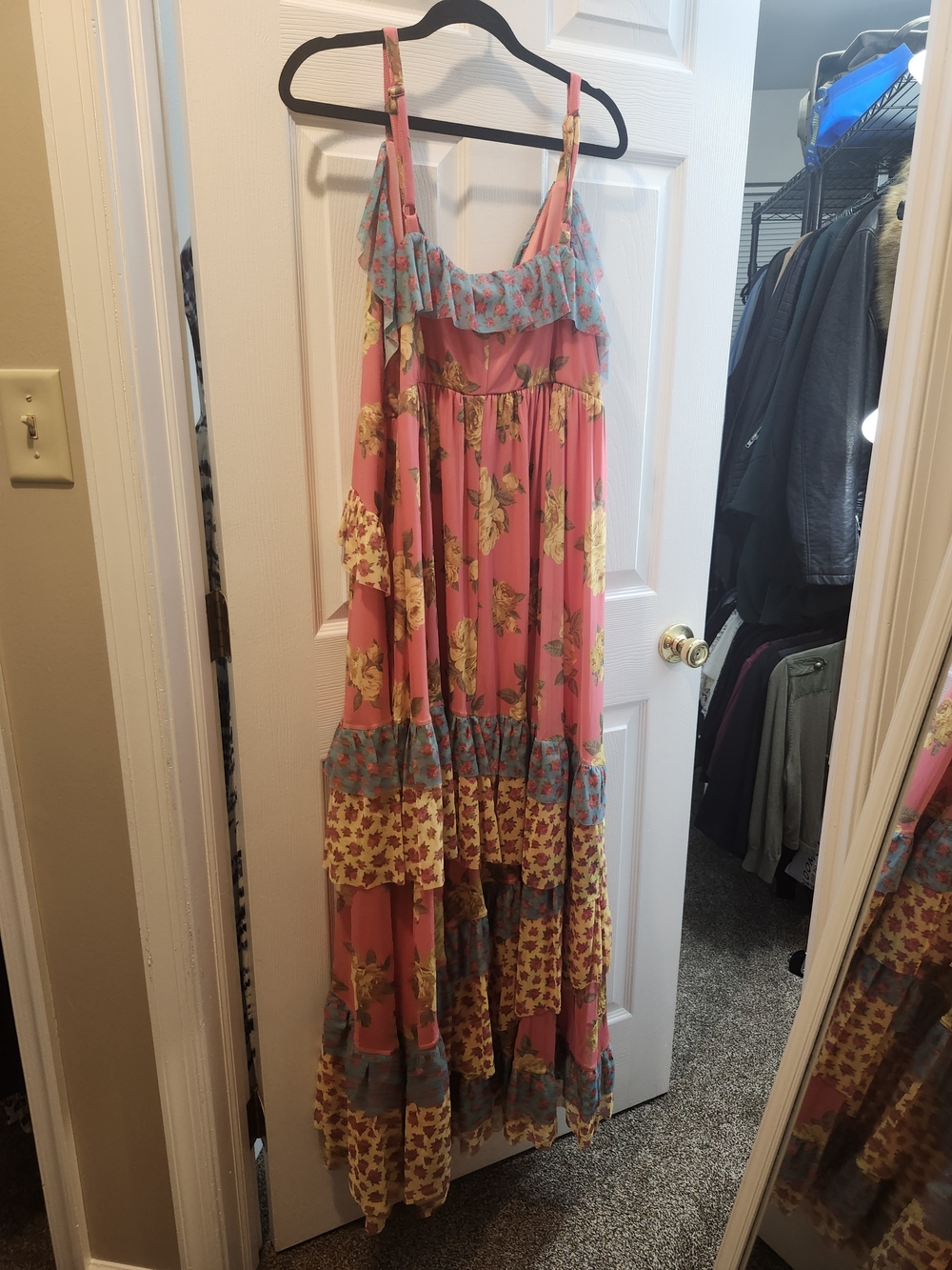 Betsey Johnson Coral Pink and Yellow Floral Ruffle Maxi Dress--NWT 3X - Picture 2 of 4